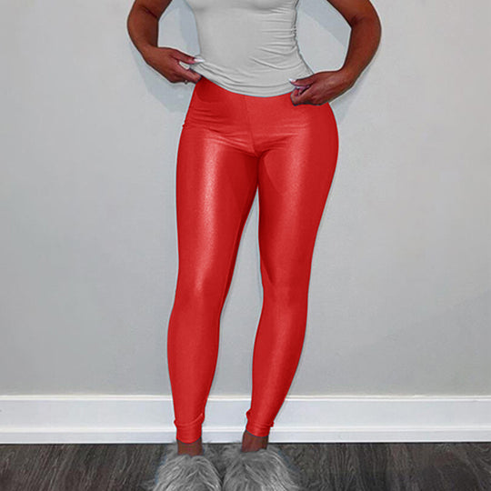 Damen Hochglänzende Fitness-Leggings mit hoher Taille und umfassendem Komfort EB
