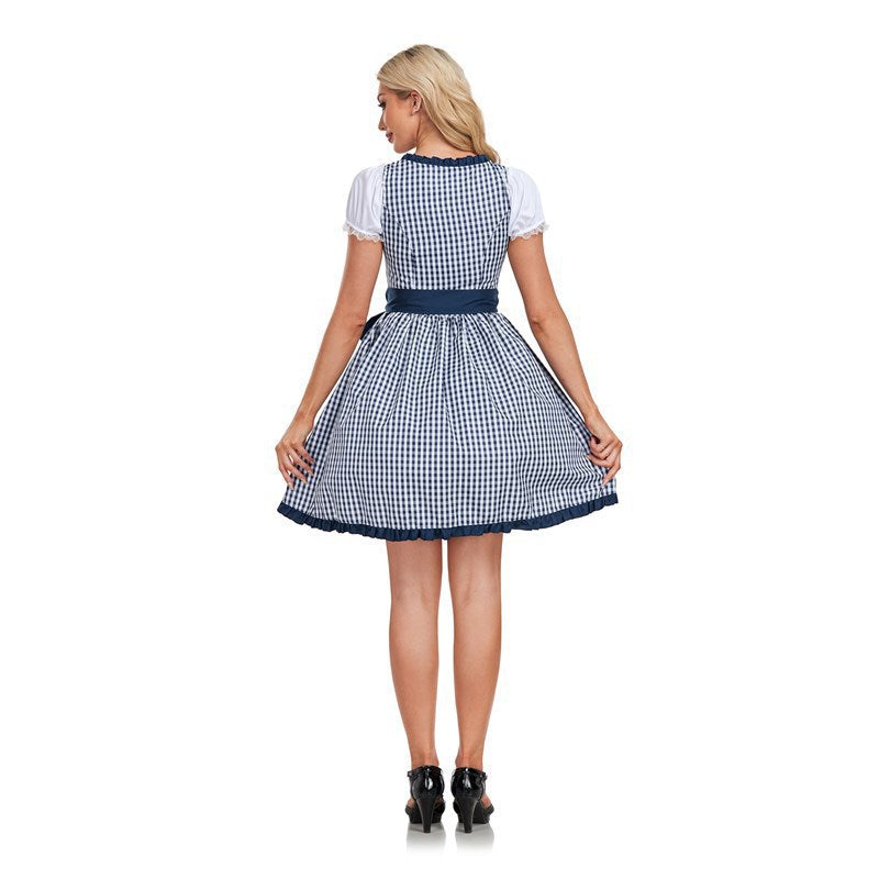 Damen nan kurzes traditionelles Dirndlkleid mit Schnürung, Puffärmeln und Schleifenschürze EB