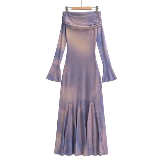 Damen elegantes Wickelkleid mit schulterfreiem Design und ausdrucksstarkem Material EB