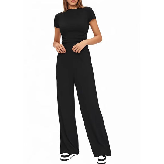 Damen Bequemes Lounge-Set mit figurbetontem Oberteil und weit geschnittenen Hosen EB