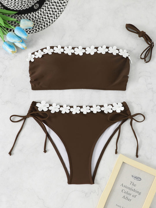 Damen Bandeau Bikini mit Blumenbordüre EB
