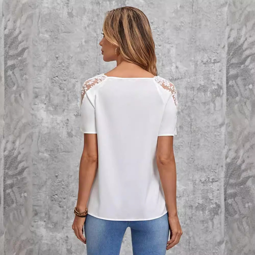 Damen elegantes Oberteil mit modernem Spitzendetail EB