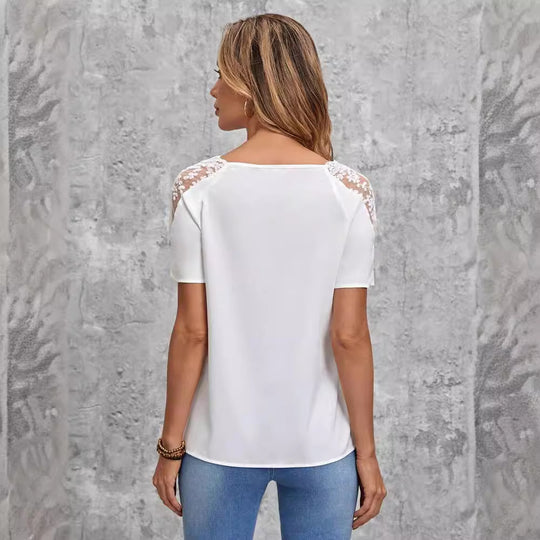 Damen elegantes Oberteil mit modernem Spitzendetail EB