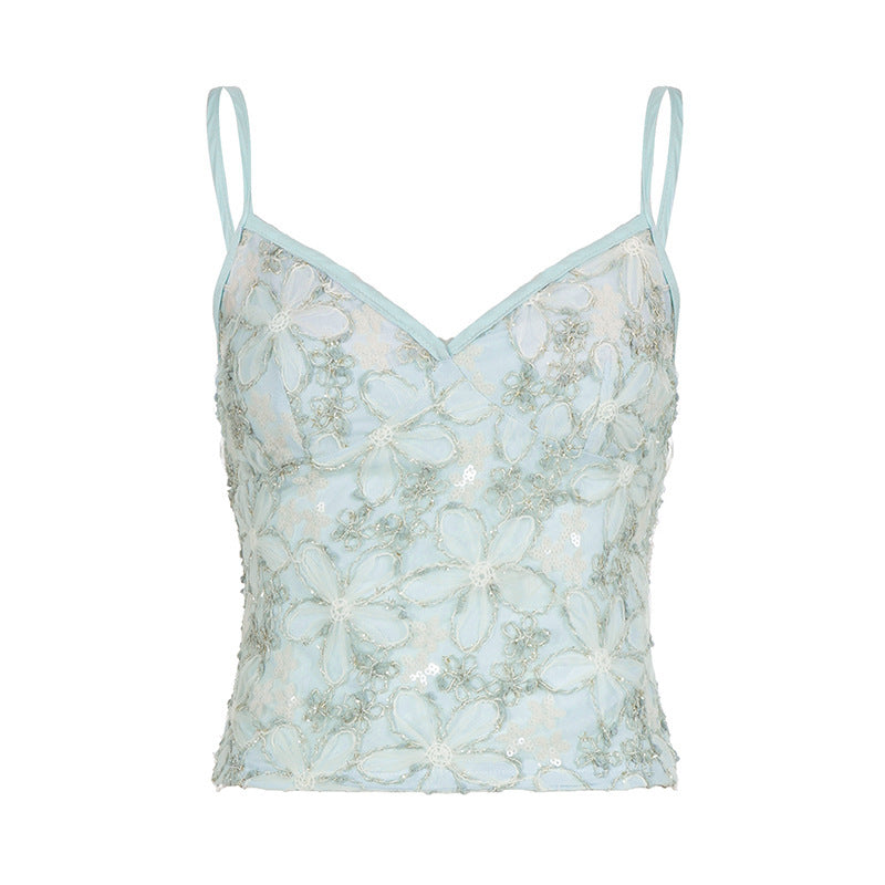 Damen Spitzen-Top mit floraler Gestaltung und raffiniertem V-Ausschnitt EB