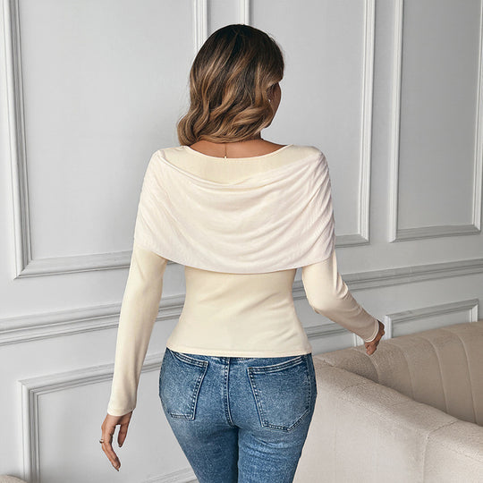 Damen Langarm-Top mit asymmetrischem Capelet und Knoten-Drapé EB