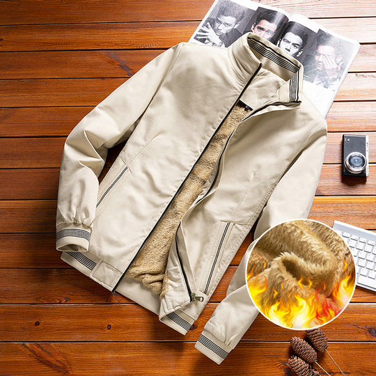 Herren nan thermisch gefütterte Freizeit-Bomberjacke mit Teddyfutter, Reißverschluss-Taschen und Stehkragen EB