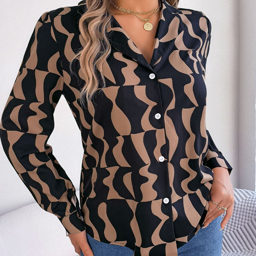 Damen Hemdbluse mit modernem grafischem Muster und eleganter Button-Down-Leiste EB