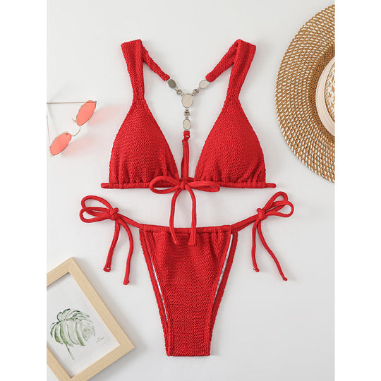 Damen Triangelbikini mit raffinierten Knoten und hochwertigem Häkel-Design EB