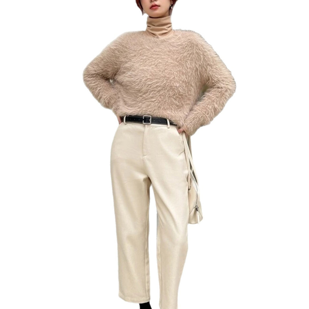 Damen Lang geschnittener Kuschel-Feinstrickpullover mit weichem Flormix, Rundhalsausschnitt und legerer Silhouette EB