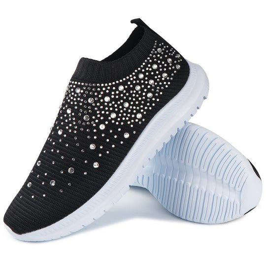 Damen nan sockenähnliche Strick-Sneaker mit Kristallapplikationen und flexibler Leichtsohle EB