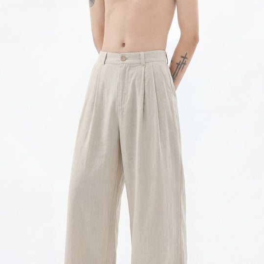 Herren nan weite Leinenhose mit hoher Bundfalte und lässigem Schnitt EB