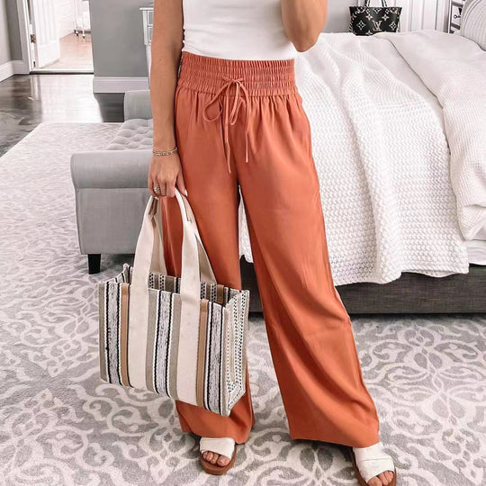 Damen Weit geschnittene Freizeithose mit elastischem Bund und verstellbarem Kordelzug EB