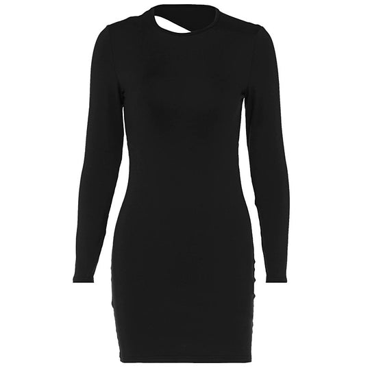 Damen figurbetontes Minikleid mit langen Ärmeln und schickem Rundhalsausschnitt EB