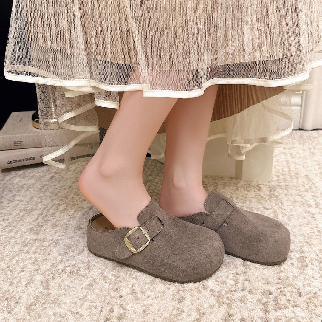 Damen Clogs aus hochwertigem Wildleder mit eleganter Schnalle EB