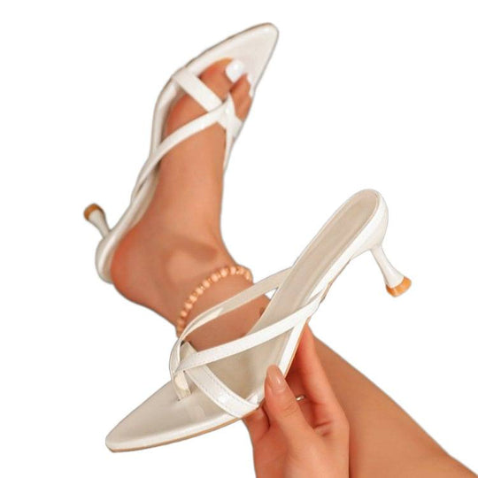 Damen elegante Slide-Sandalen mit zarten Riemen und komfortablem Absatz EB