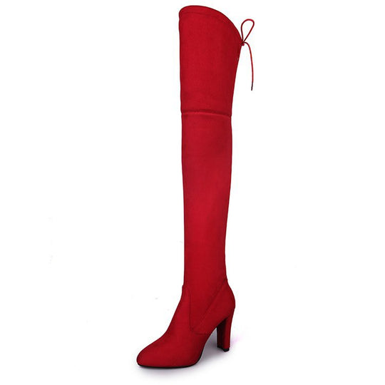 Damen  Overknee-Stiefel aus Veloursleder mit elastischem Schaft und mittelhohem Blockabsatz EB