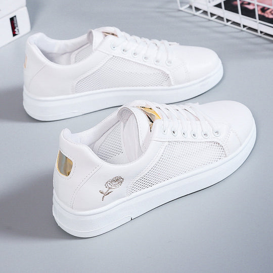 Damen nan urbaner Freizeit-Sneaker mit dezenter Rosenstickerei, erhöhtem Keilsohlenprofil und gepolstertem Komfortfußbett EB