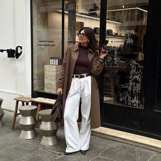 Damen modische Trenchcoatjacke mit lässigem Schnitt und Gürtel EB