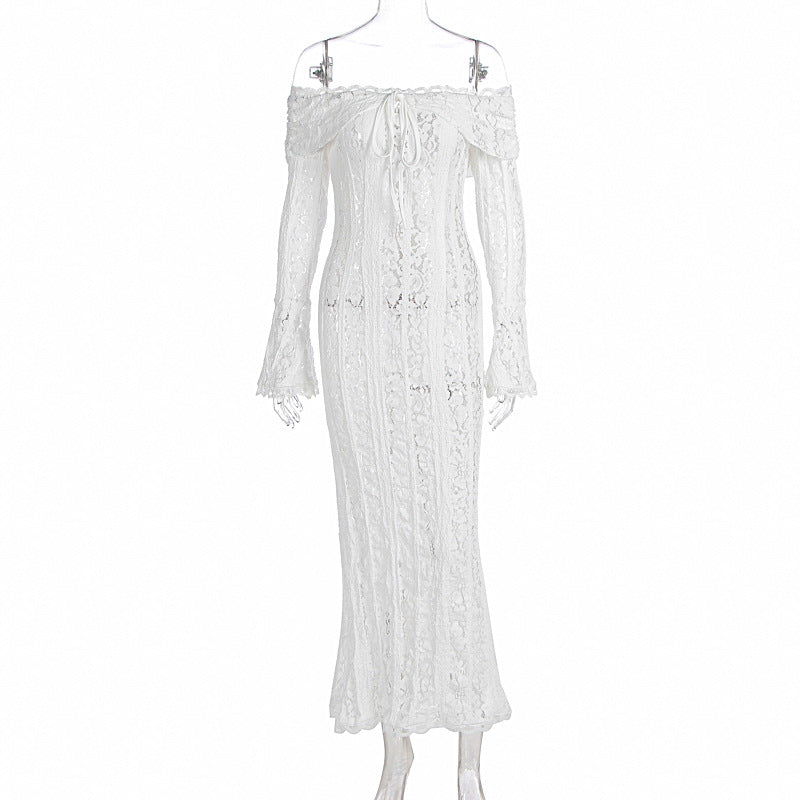 Damen Elegantes Spitzenkleid im figurbetonten Schnitt mit Off-Shoulder Design EB