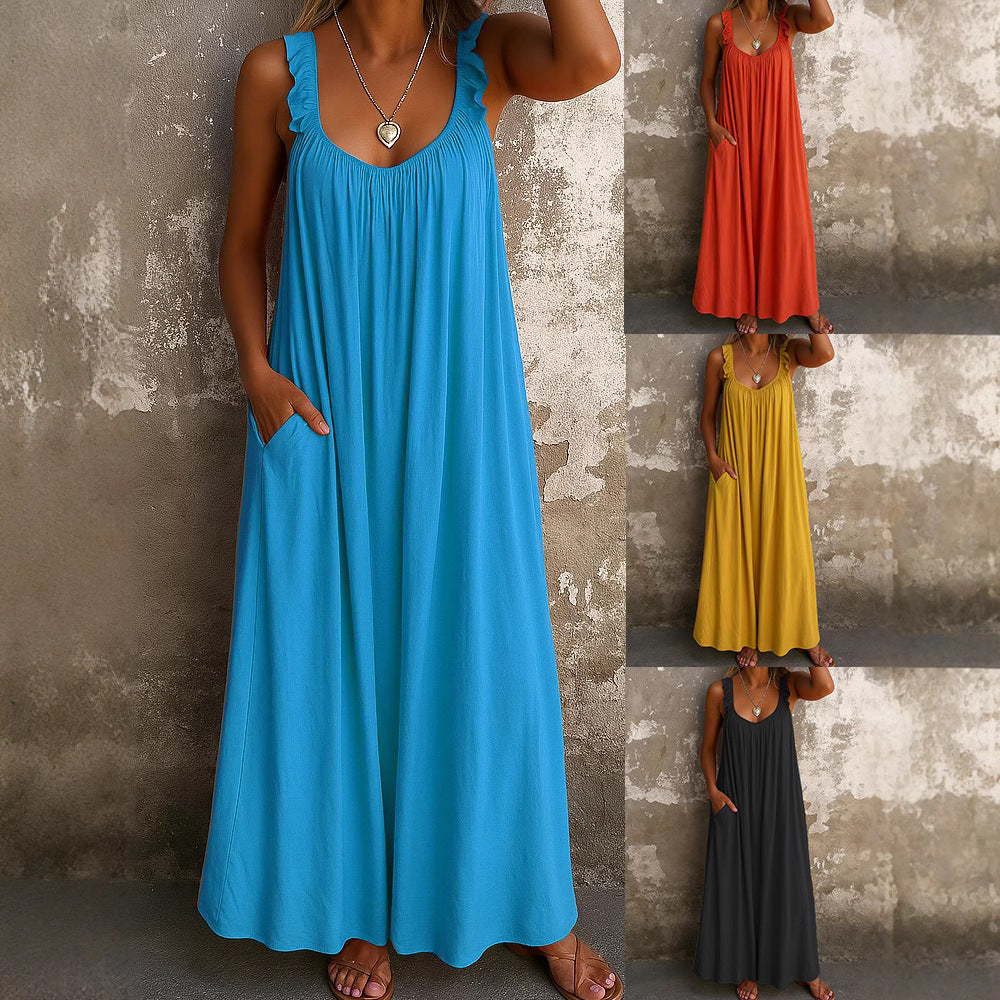 Damen Maxi-Kleid mit trägerloser Passform und luftiger Silhouette EB