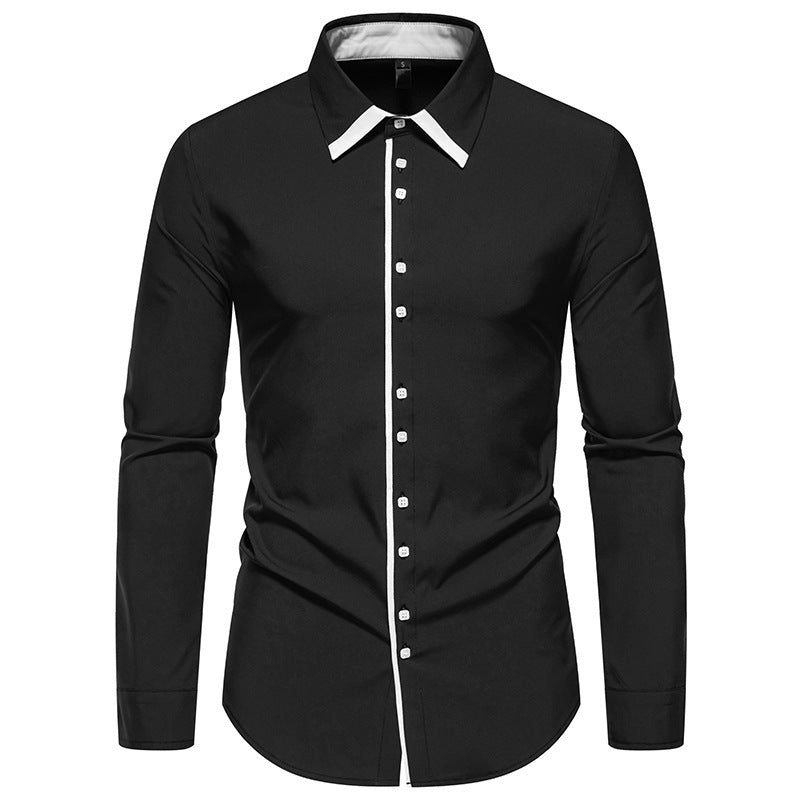 Herren elegantes Langarmhemd mit kontrastierendem Kragen und feinen Knopfdetails EB