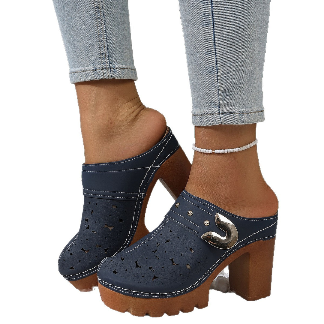 Damen modische Clogs mit perforiertem Design und elegantem Blockabsatz EB