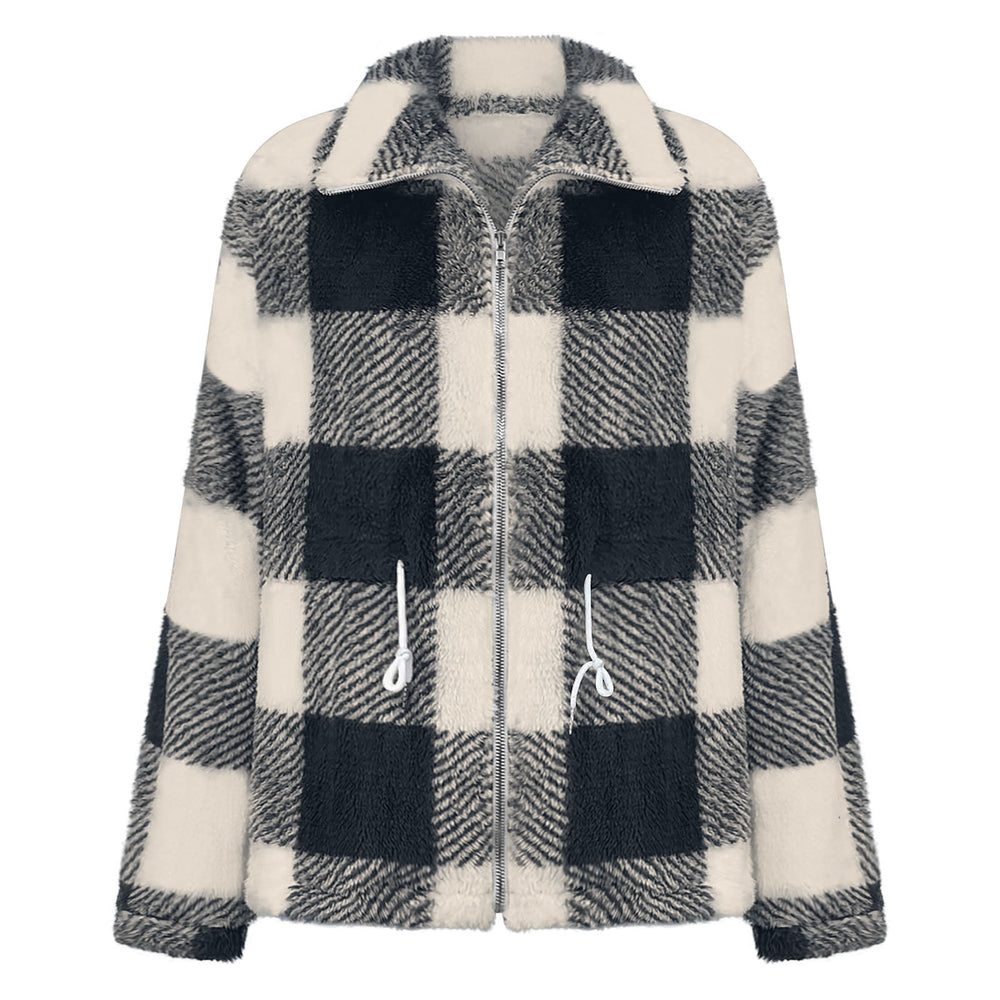Damen Fleecejacke mit modischem Karomuster und praktischen Taschen EB