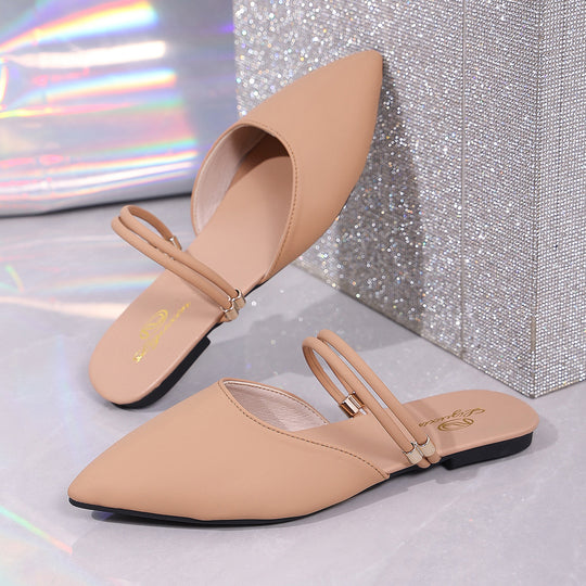 Damen elegante Ballerina-Pantoletten mit feinem Riemendesign EB