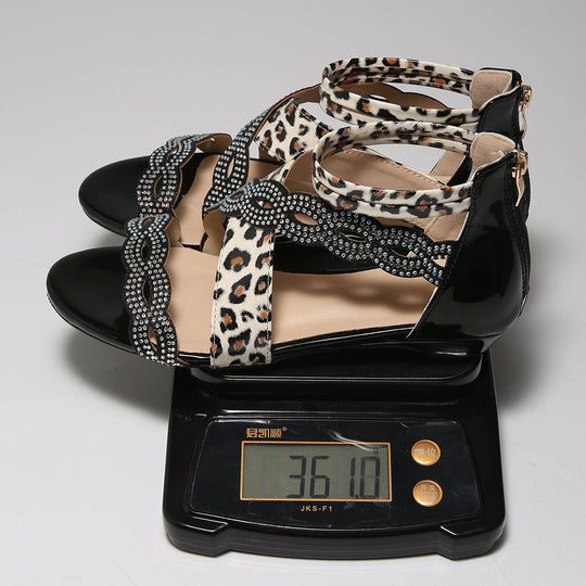 Damen Wedge-Sandalen mit funkelnden Akzenten und leopardem Design EB