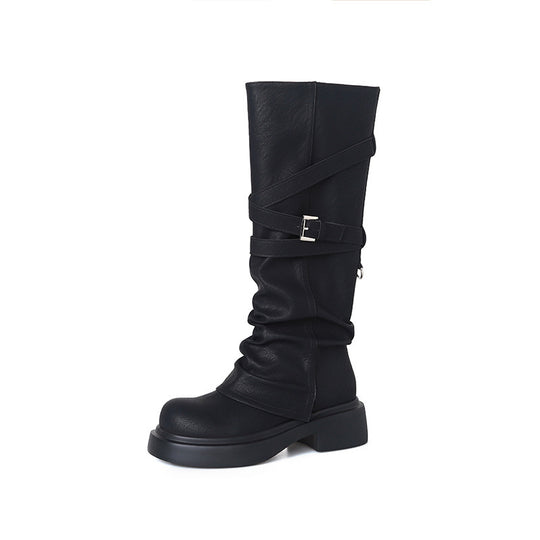 Damen modische Overknee-Stiefel mit stylischem Riemen-Design EB