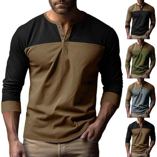 Herren Langarm-Henley-Shirt mit kontrastierenden Einsätzen EB
