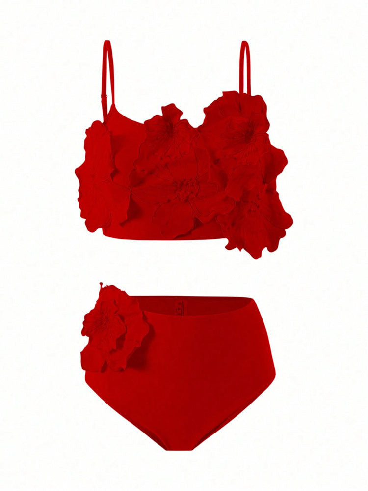 Damen Floral Bikini mit voluminösem Blüten-Design EB