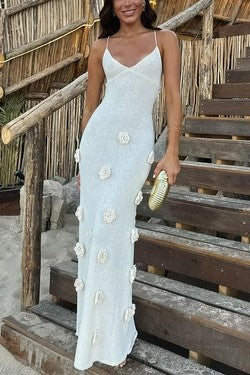 Damen elegantes glitzerndes Maxikleid mit floralen Applikationen EB