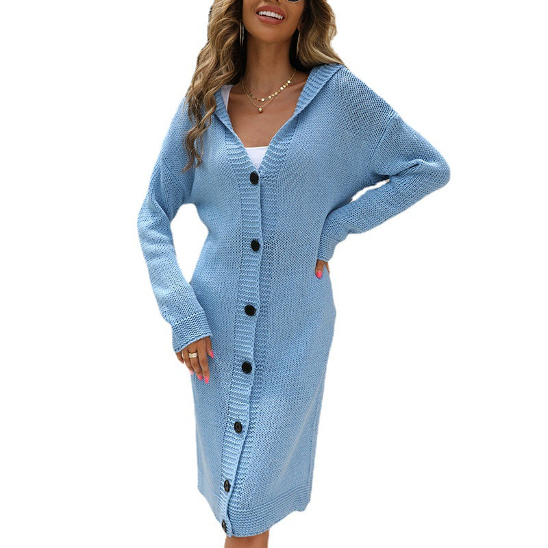 Damen Grobstrickjacke mit Kapuze und eleganten Knopfdetails EB