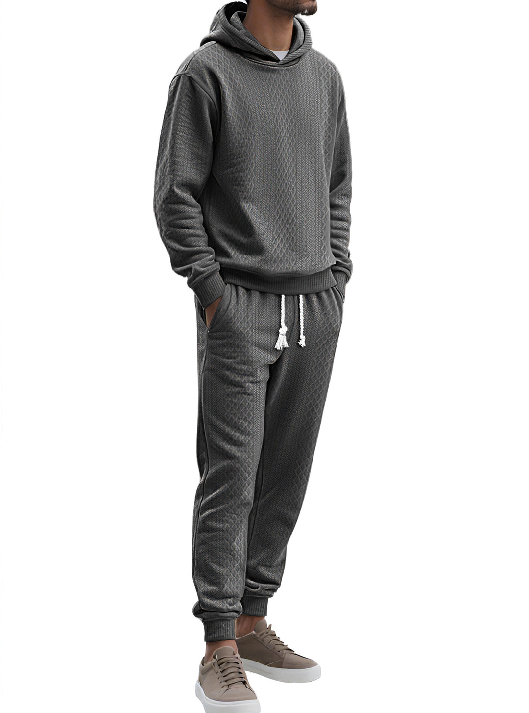 Herren nan strukturierter Velours-Jogginganzug mit Kapuzenpullover und Kordelzughose EB