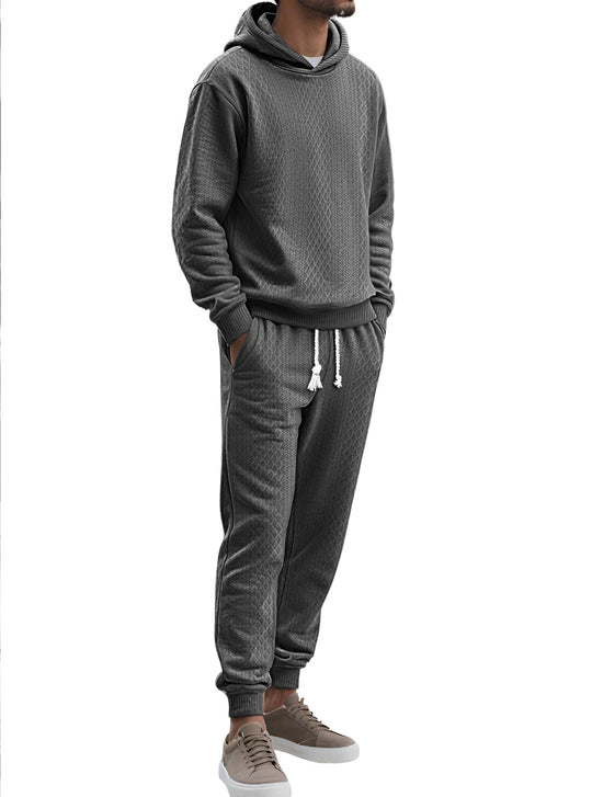 Herren nan strukturierter Velours-Jogginganzug mit Kapuzenpullover und Kordelzughose EB