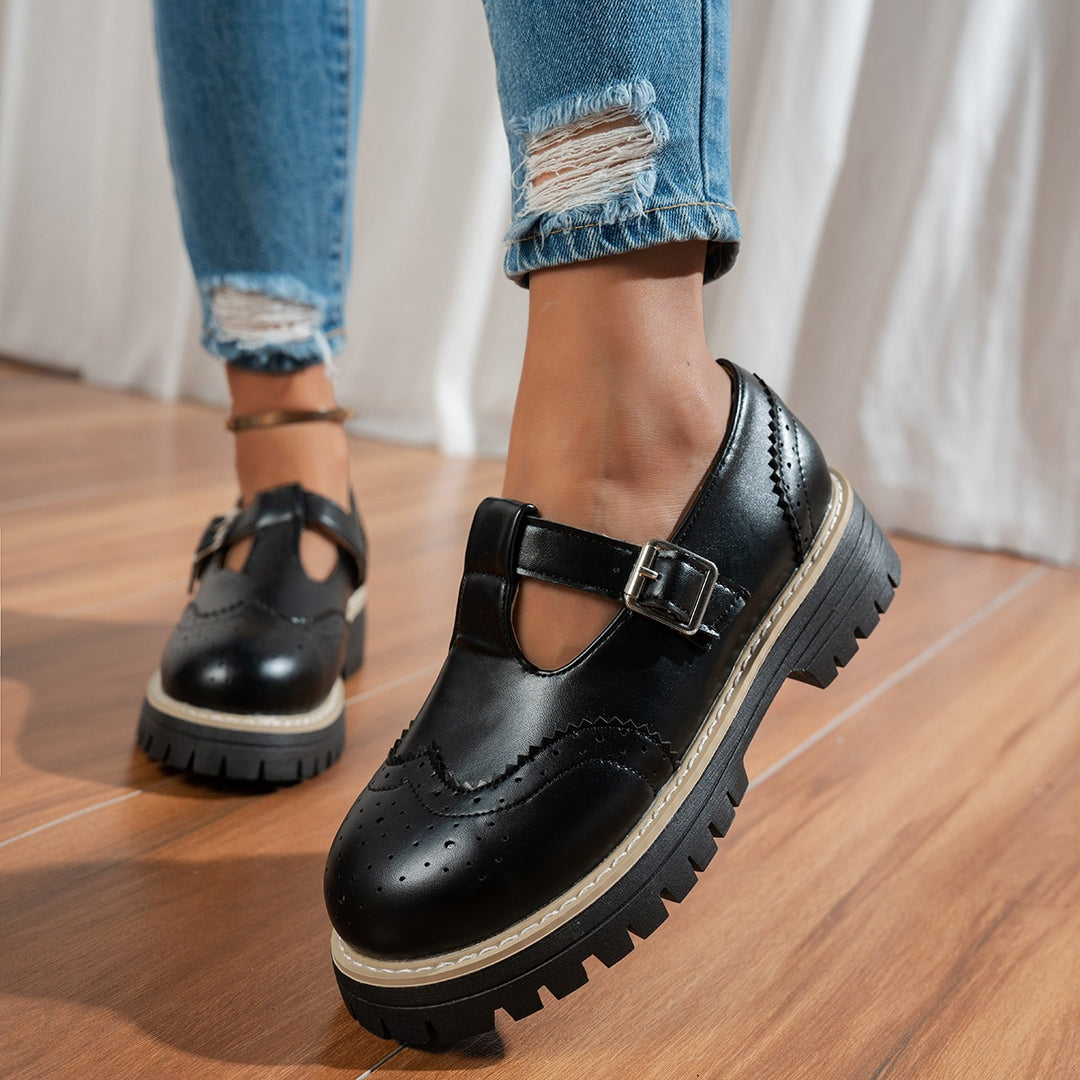 Damen Modische Schnürschuhe mit verstellbarem Riemen und robustem Profil EB