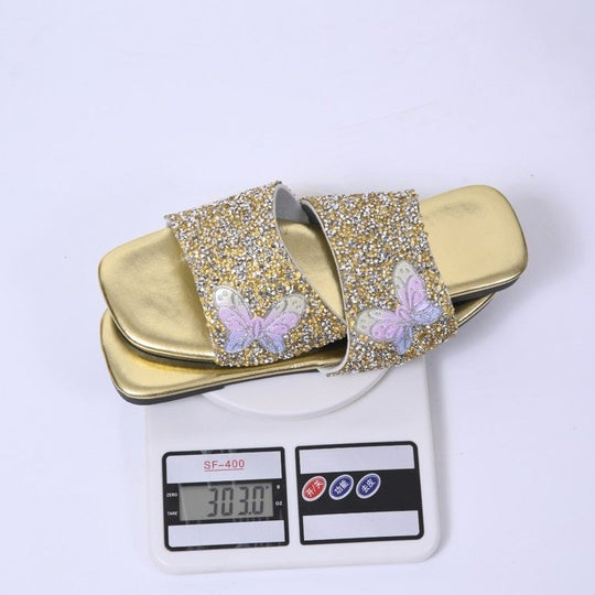 Damen glamouröse Riemensandalen mit glitzernden Details EB