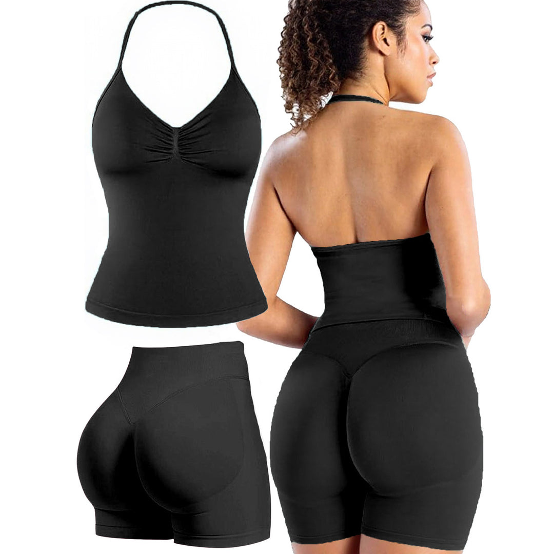 Damen Sportoberteil mit push-up Effekt und figurformenden Shorts EB