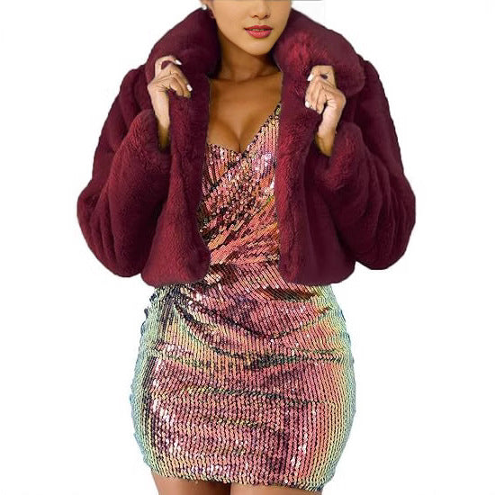 Damen Luxuriöse Kunstpelzjacke im eleganten Cropped-Design EB