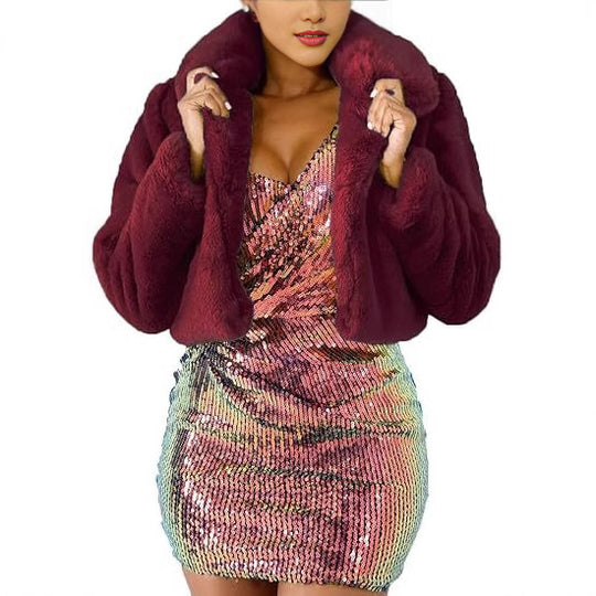 Damen Luxuriöse Kunstpelzjacke im eleganten Cropped-Design EB