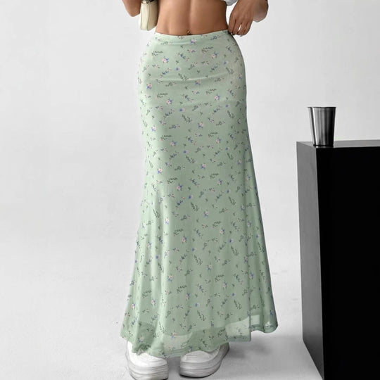 Damen Langrock mit floralen Motiven und fließendem Schnitt EB
