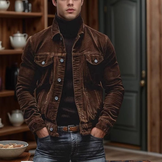 Herren Cordjacke im klassischen Design mit praktischen Brusttaschen und Knopfdetails EB