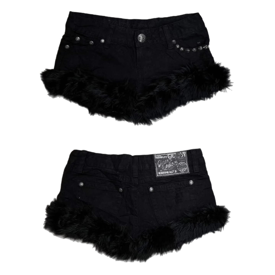 Damen Kurze Jeans mit flauschigen Saum EB