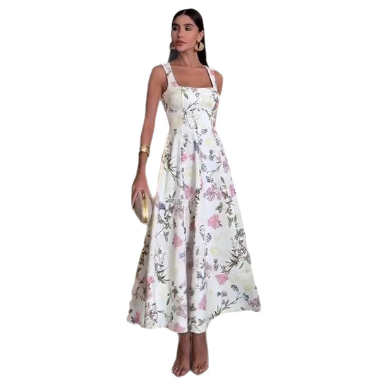 Damen Maxikleid mit quadratischem Ausschnitt und zartem Blumenmuster EB