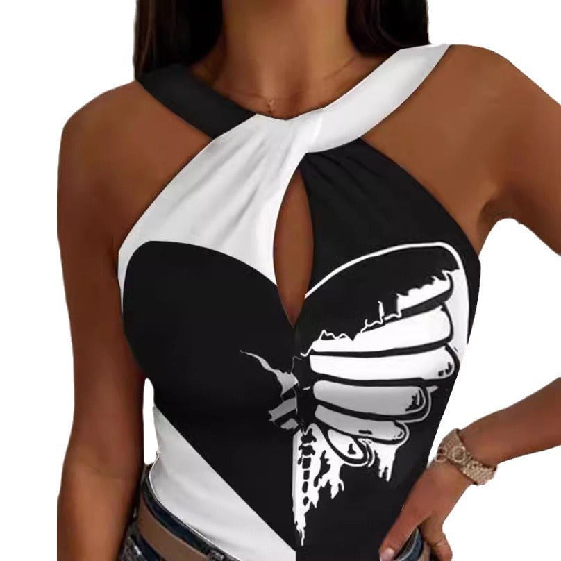Damen figurbetontes Body mit kreativem Cut-Out und grafischen Details EB