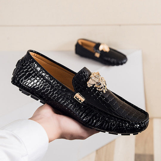 Damen lackierte Mokassin-Fahrerhalbschuhe mit Krokoprägung, weichem Lederfutter und profilierter Noppenlaufsohle EB