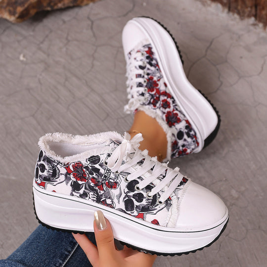 Damen Modische Sneakers mit floralem Print und gepolsterter Sohle EB