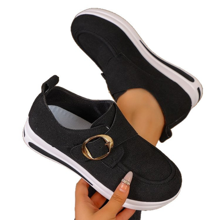 Damen Modische Slip-On Sneakers mit verstellbarem Schnallenverschluss EB
