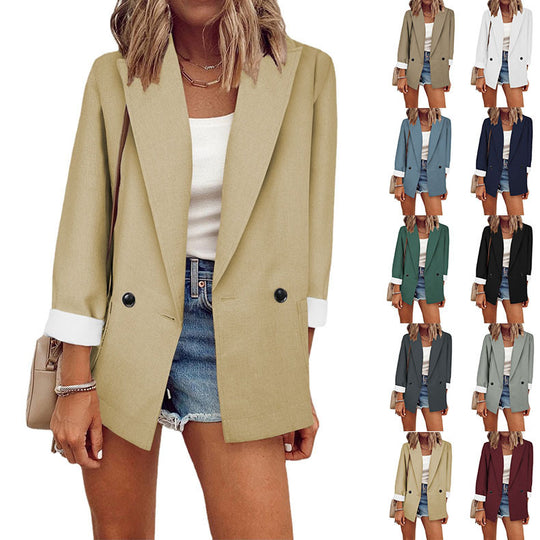 Damen modischer Oversized-Blazer im schlichten Design mit eleganten Knopfdetails EB